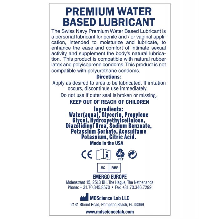 Lubricante a base de agua Swiss Navy - 8 oz