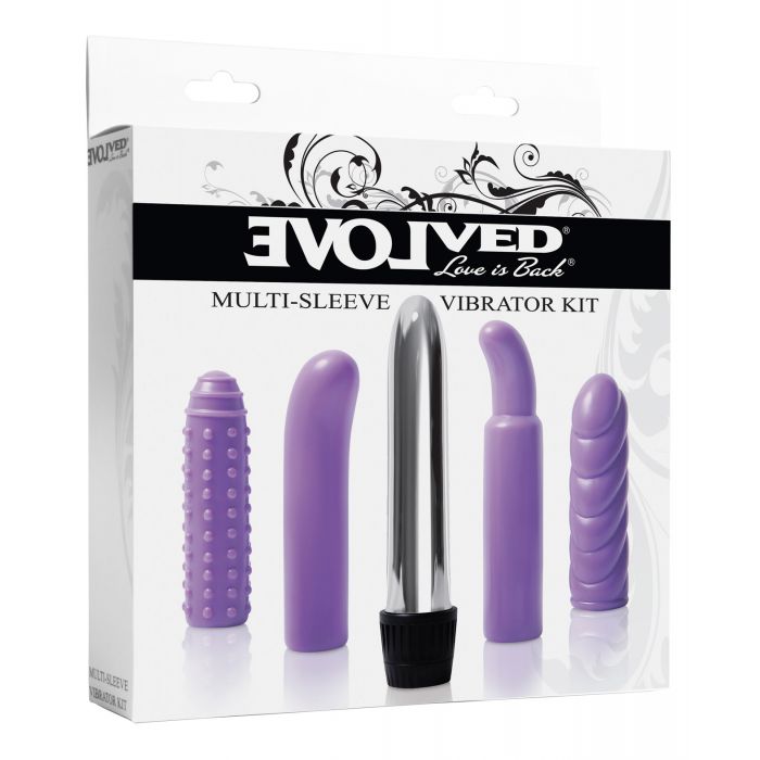 Kit vibratore evoluto con 4 guaine testurizzate e vibrazione - Viola