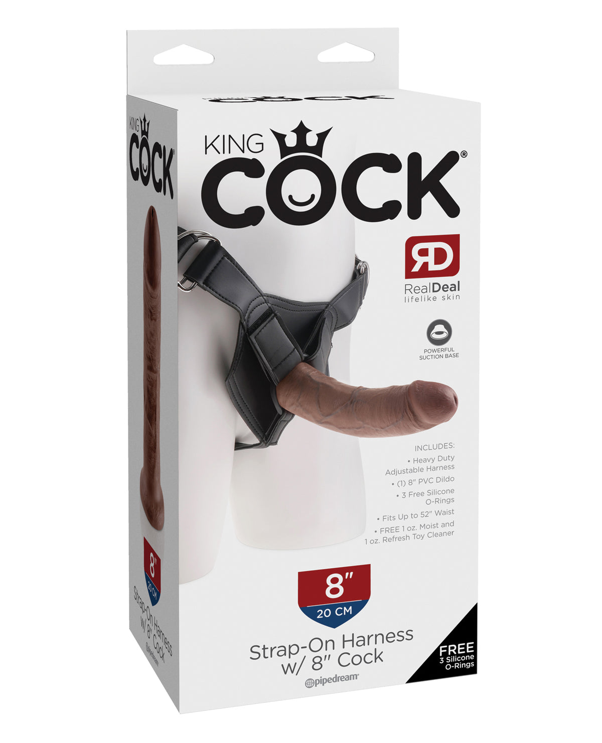 King Cock Strap-On Harness w/8" Cock - Brown