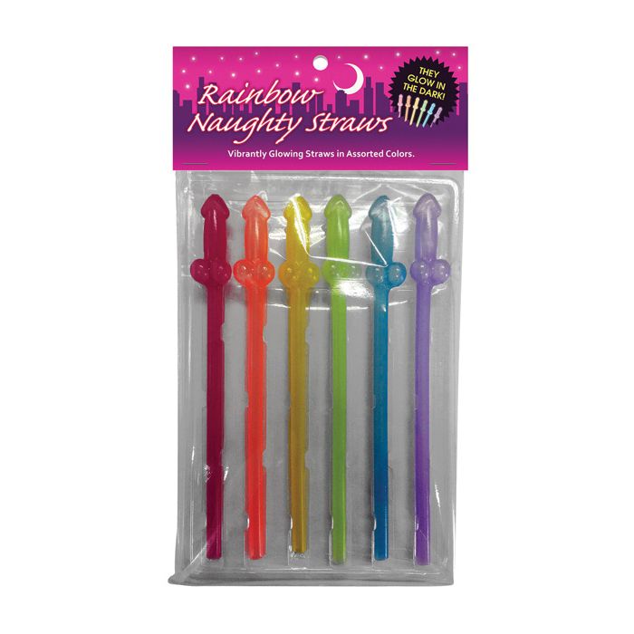 Naughty Glow in the Dark Rainbow Straws - Pack of 6