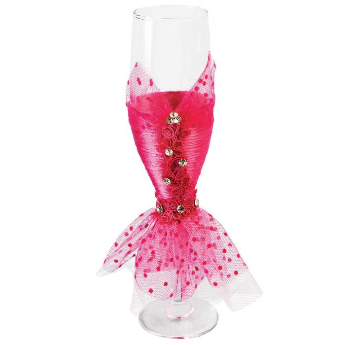 Bride to Be Champagne Glass Wedding Dress w/Pink Lace