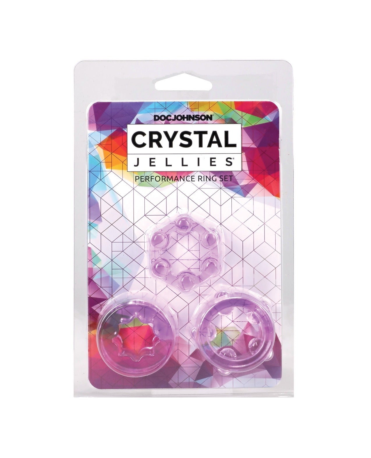 Set de 3 anillos para el pene Crystal Jellies morados con textura para mejorar la resistencia y la firmeza