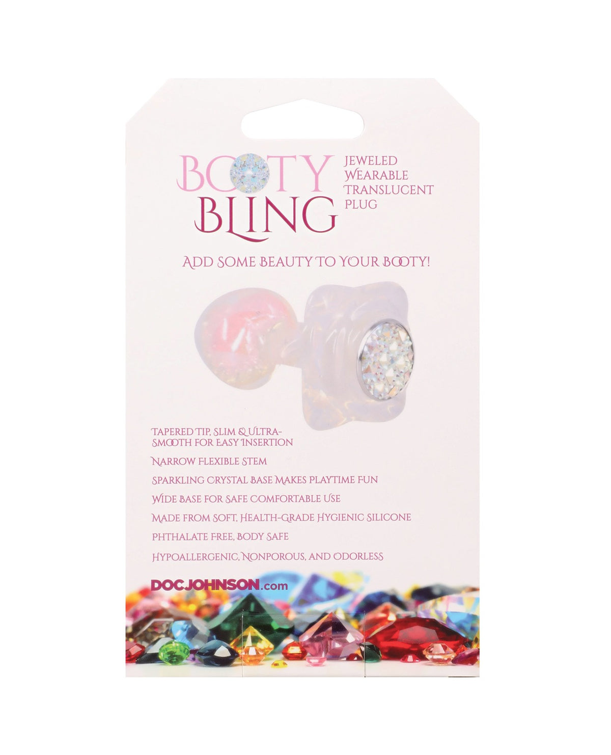 Plug anale in silicone traslucido ingioiellato Booty Bling con base in cristallo