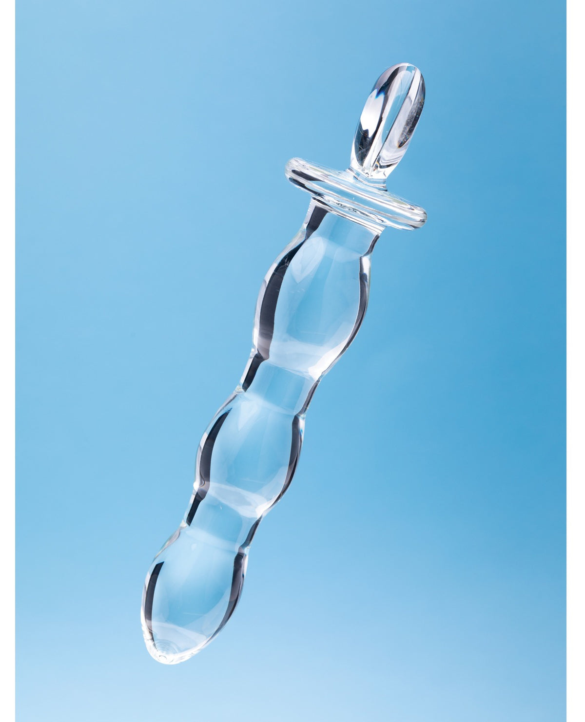 Godemiché en verre Clarity, poignée en forme de cœur, tige courbée en borosilicate