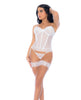 Lataa kuva gallerian katseluohjelmaan, Strapless Lace-Up Bustier w/G-String &amp; Leg Garters 4 pc Set - White L/XL
