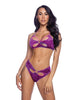 Load image into Gallery viewer, Flower Halter Cut Out Tie Back Top w/Panty 2 pc Set - Purple M/L
