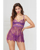 Φόρτωση εικόνας στο πρόγραμμα προβολής Gallery, Floral Eyelash Lace Underwire Babydoll w/Thong 2 pc Set - Purple LG
