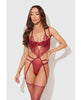 Load image into Gallery viewer, Eden Embroidered Lace And Mesh Teddy With Garters Dark Red Large
