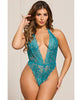 Load image into Gallery viewer, Floral Lace Halter Teddy w/Snap Crotch - Emerald O/S
