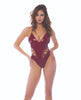 Cargue la imagen en el visor de la galería, Wine Wet Look Bodysuit With Lace Up Detail And Hook And Eye Crotch Closure Large
