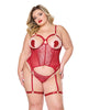 Load image into Gallery viewer, Metallic Stretch Scallop Lace and Mesh Bustier w/Thong - Red 1X/2X
