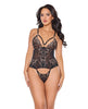 Load image into Gallery viewer, Lace and Mesh Teddy w/Removable Backless Panty - Black/Rose Gold LG
