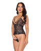 Încărcați imaginea în vizualizatorul Galerie, Lace and Mesh Teddy w/Removable Backless Panty - Black/Rose Gold MD
