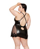 Cargue la imagen en el visor de la galería, Embroidered Stretch Faux Leather and Mesh Chemise - Black 1X
