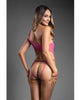 Cargue la imagen en el visor de la galería, Domina One-Shoulder Sheer Mesh Teddy w/Rope Cuffs - Pink S/M
