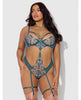 Load image into Gallery viewer, Nova Lace Teddy w/Garters - Jade Blue 1X/2X
