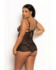 Load image into Gallery viewer, Floral Lace and Mesh Underwire Babydoll w/Open Back Panty 2 pc Set - Black/Pink MD
