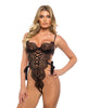 Bild in den Galerie-Viewer laden, Dreamer's Lust Scalloped Eyelash Lace and Satin Crotchless Teddy - Black SM
