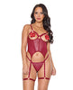 Carregar imagem no visualizador da Galeria, Metallic Stretch Scallop Lace and Mesh Bustier w/Thong - Red LG
