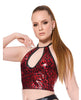 Indlæs billede i gallerifremviser, Darque Metallic Wet Look Keyhole Halter Top - Red/Black XL
