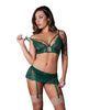 Load image into Gallery viewer, Evermore Bralette w/Skirt Garter &amp; Thong 3 pc Set - Emerald L/XL
