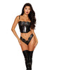 Charger l'image dans la visionneuse de la galerie, Embroidered Stretch Faux Leather Bustier w/G-String 2 pc Set - Black LG
