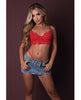 Load image into Gallery viewer, Sugar High Lace Bralette w/Garter Belt &amp; Strappy Panty 3 pc Set - Red L/XL
