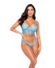 Load image into Gallery viewer, Scallop Lace and Mesh Underwire Bra w/Thong 2 pc Set - Light Blue S/M
