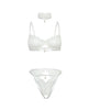 Carica l'immagine nel visualizzatore Galleria, Pearla Lace Underwire Bra &amp; Open Back Panty w/Matching Collar 3 pc Set - White L/XL

