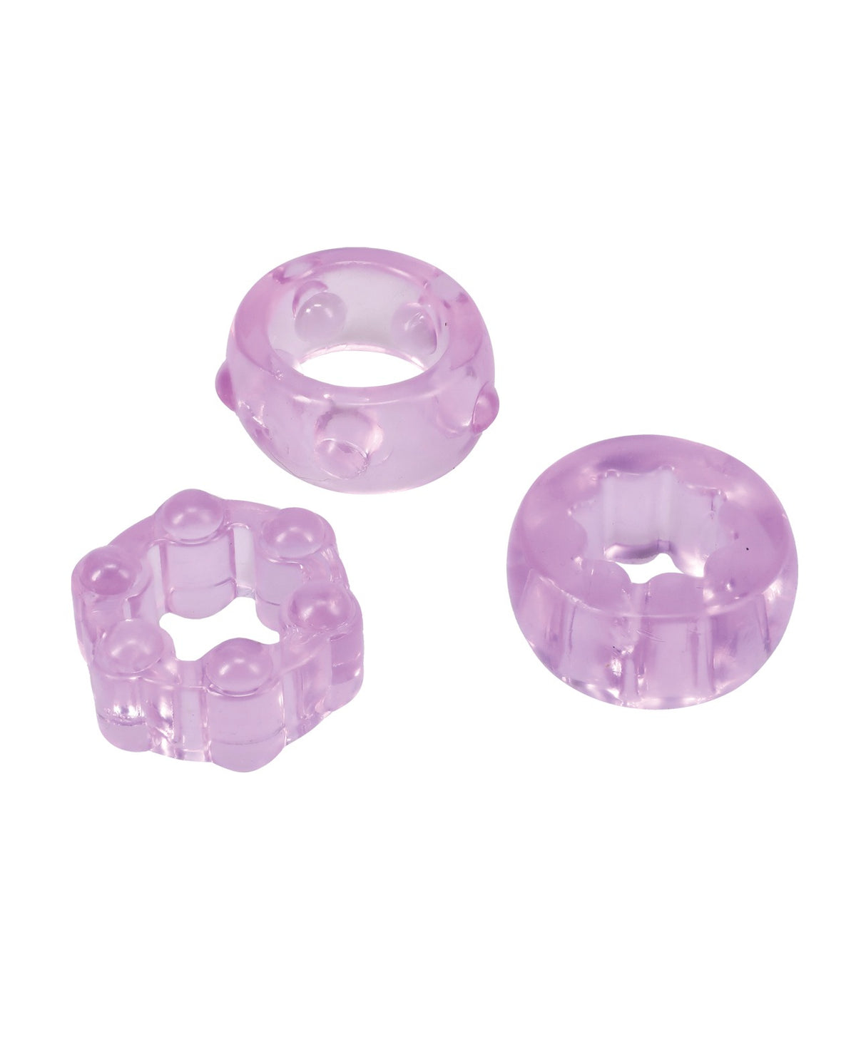 Set de 3 anillos para el pene Crystal Jellies morados con textura para mejorar la resistencia y la firmeza