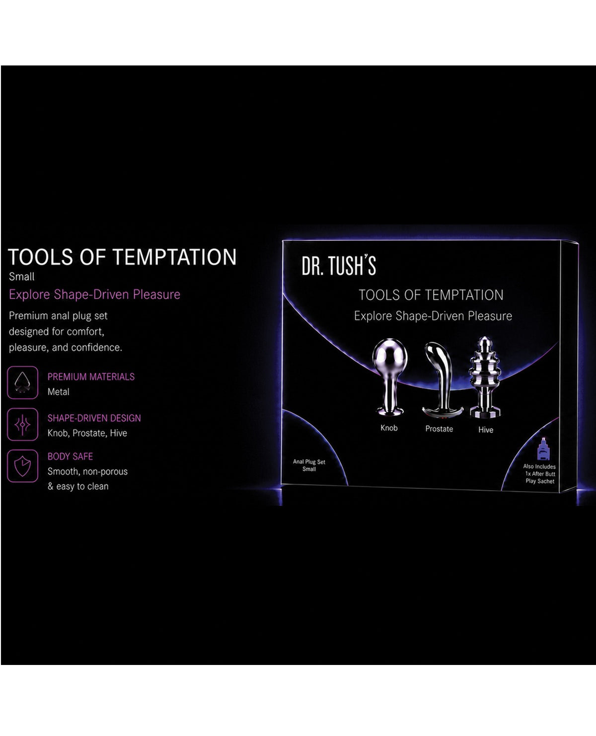 Set de trei pluguri anale mici, complet metalice, Dr. Tush Tools of Temptation, cu finisaj lustruit