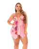 Încărcați imaginea în vizualizatorul Galerie, Floral Printed Mesh Babydoll w/Convertible Straps &amp; G-String 2 pc Set - Pink 1X/2X

