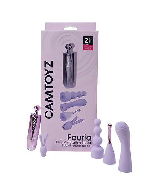 Camtoyz Fouria vibrerende bullet met zeven standen en verwisselbare opzetstukken, paars
