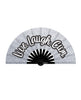 Load image into Gallery viewer, Wood Rocket Live Laugh Cum Fan Silver Glitter Folding Hand Fan Black White
