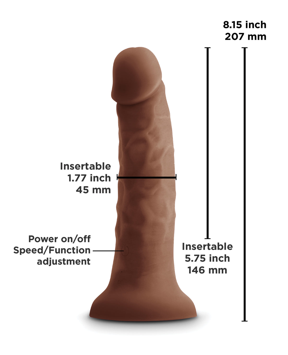 Colours Pleasures 7 Inch Rechargeable Silicone Vibrating Dong Brown