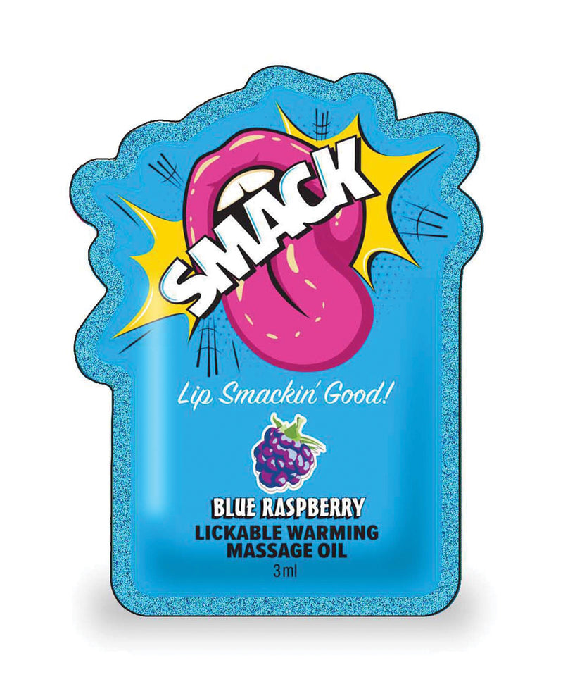 Charger l'image dans la visionneuse de la galerie, Huile de massage chauffante comestible Smack au goût de framboise bleue, sachet de 3 ml
