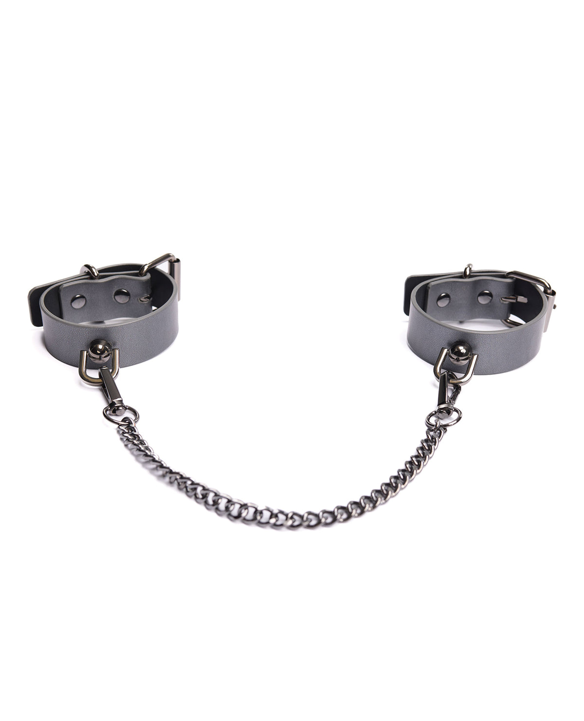 Esposas de mano de metal gris oscuro de la colección Pleasure con cadena extraíble