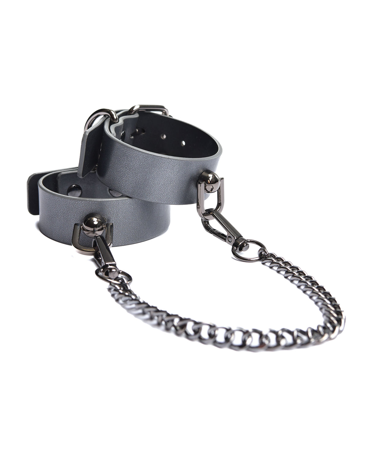 Esposas de mano de metal gris oscuro de la colección Pleasure con cadena extraíble
