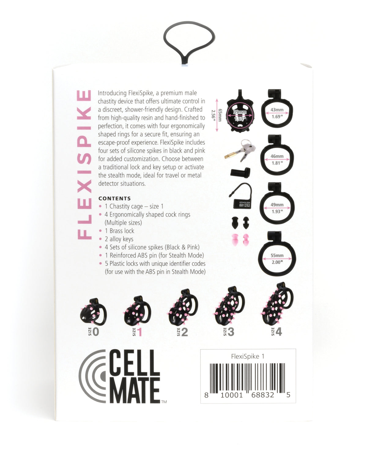Sport Fucker Cellmate Flexi Spike Chastity Cage Size 1 Black Pink