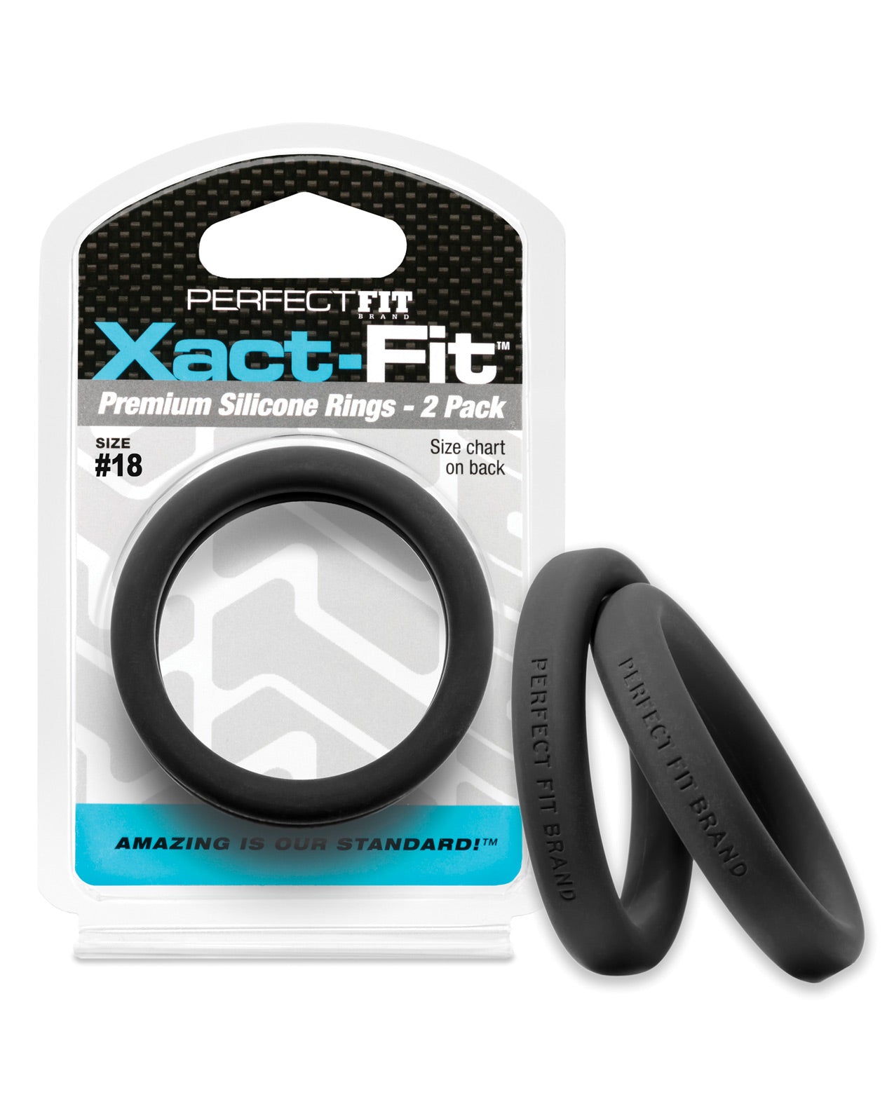 Perfect Fit Xact Fit 18 Black Cock Ring Set Pack 2