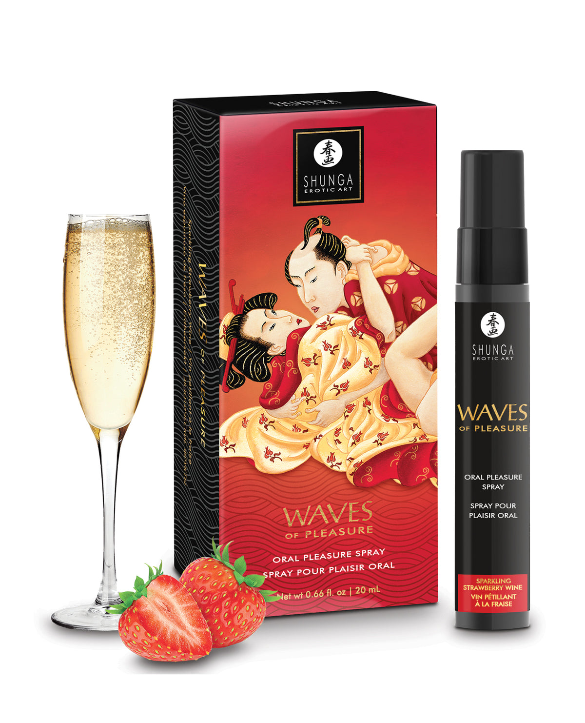 Spray de placer oral Shunga, vino espumoso de fresa, 0.66 Oz, para él