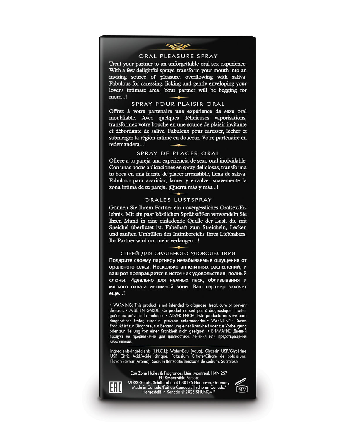 Spray de placer oral Shunga, vino espumoso de fresa, 0.66 Oz, para él