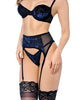 Cargue la imagen en el visor de la galería, Conjunto de lencería de 3 piezas con top floral con aros, tanga y cinturón de liguero, talla L
