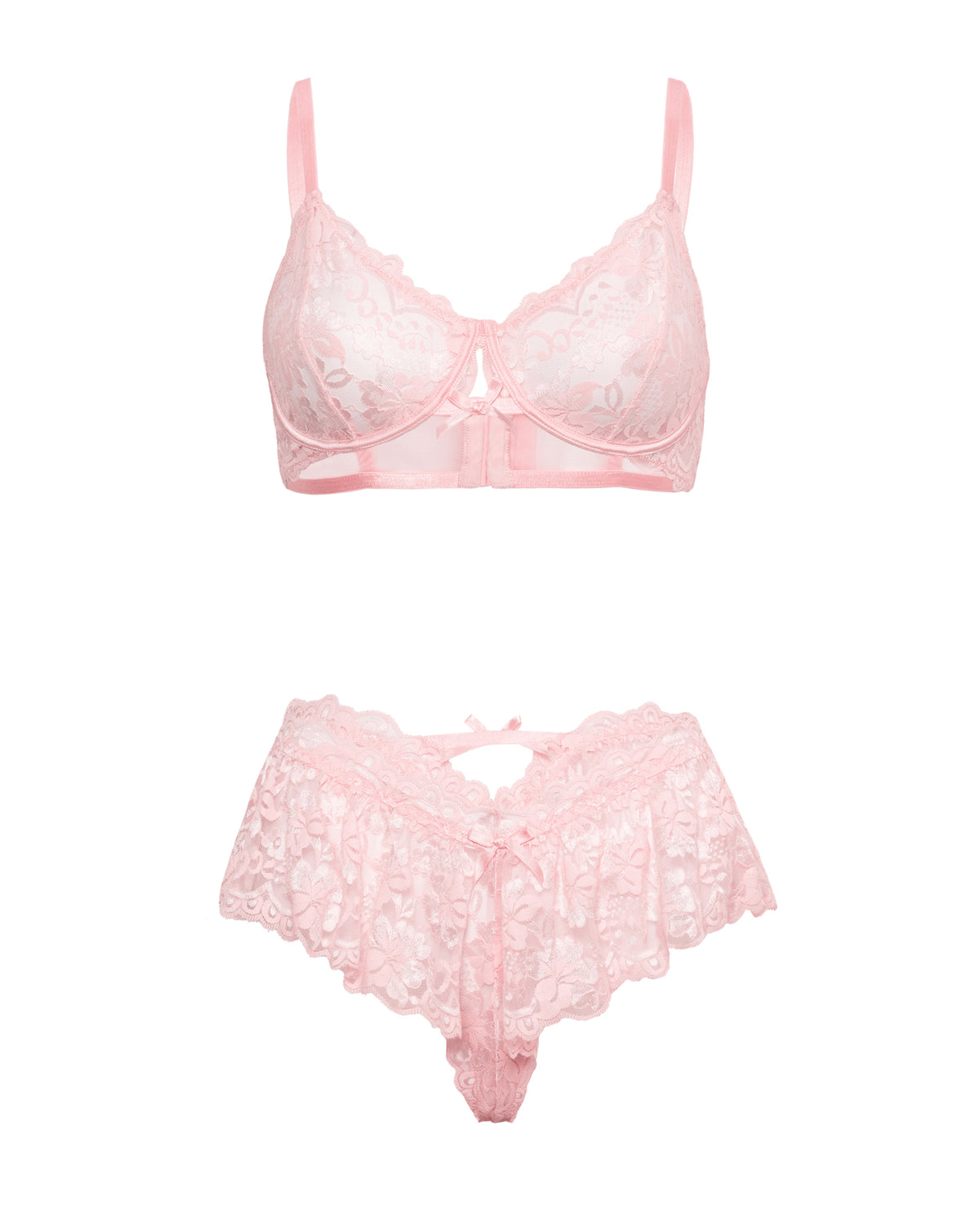 Leyla Unterwäsche-Set für Damen mit Spitzen-Netzstoff-BH mit Bügeln und Slip, pink