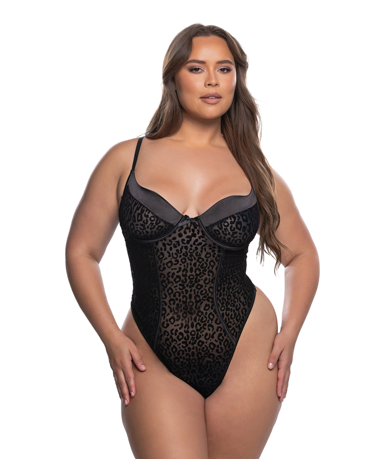 Wild Thing Underwire Teddy Black Leopard Plus Size 1X 2X
