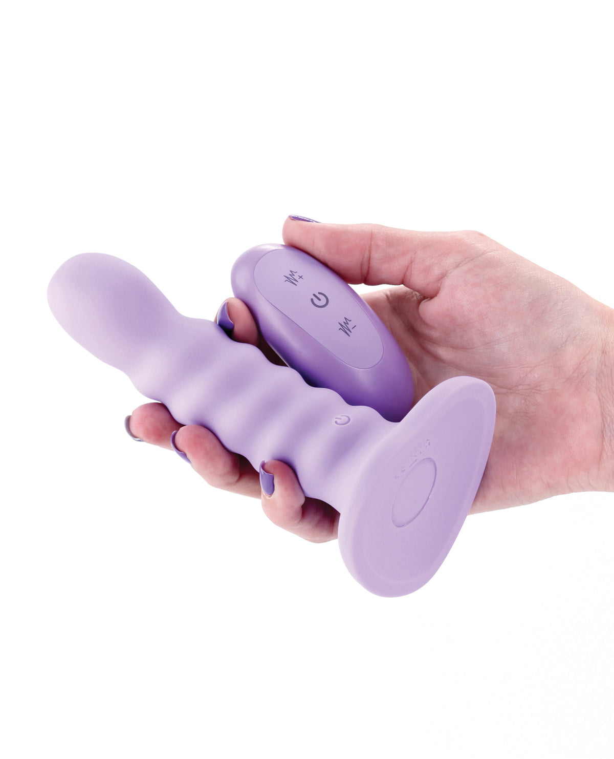 Dildo vibrador recargable Colours con base de ventosa acanalada, morado