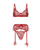 Bild in den Galerie-Viewer laden, Mariah BH-Set aus besticktem, transparentem Mesh mit Bügeln und Strapsgürtel-Tanga, Burgunderrot
