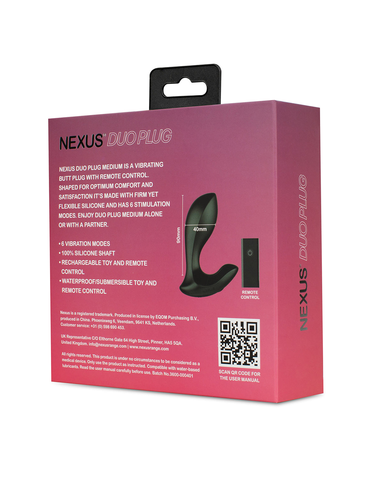 Dop anal vibrator Nexus Duo, mărime medie, din silicon, cu telecomandă și șase moduri
