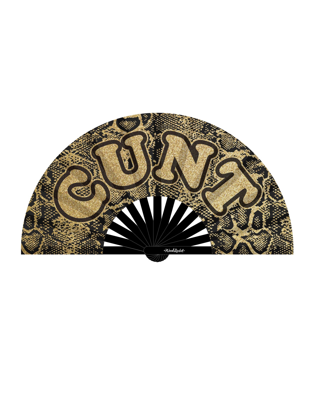 Wood Rocket Leopard Satin Folding Hand Fan With Glittery Gold Design