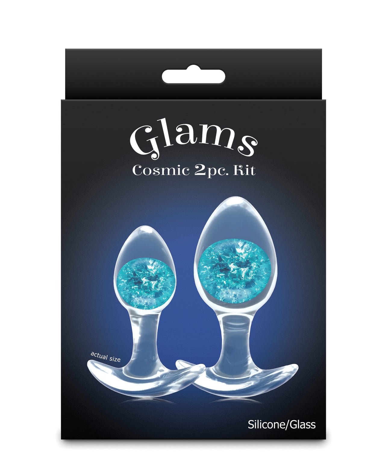 Cosmic Glams 2 Piece Silicone Butt Plug Set With Blue Glass Marble
